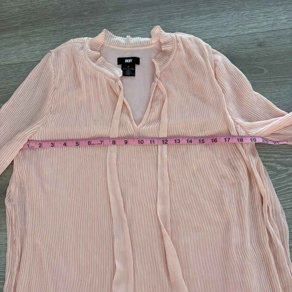 DKNY Womens Pink Tie Neck Long Sleeve Classic Look Pleated Swing Dress Size 12 - Picture 4 of 14